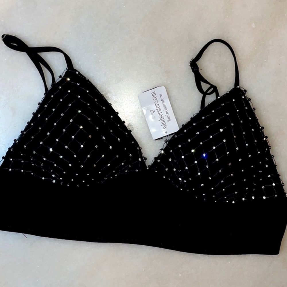Windsor Black Rhinestone Crop Top